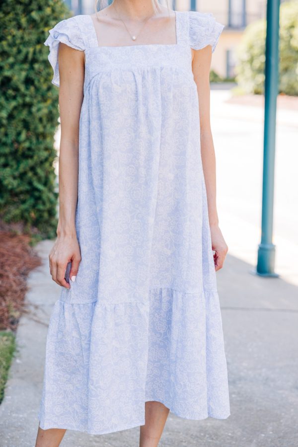 Easy To See Light Chambray Blue Floral Midi Dress on Sale - Image 4