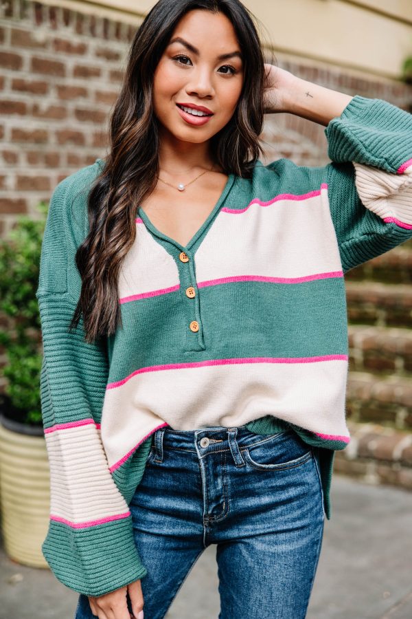 Here For You Green Striped Sweater Online Hot Sale