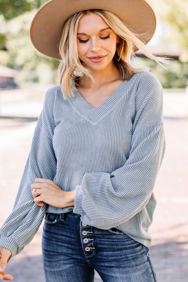 Dream Of The Day Seafoam Blue Ribbed Top Hot on Sale