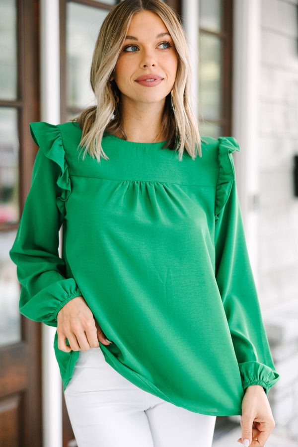 Feeling Important Kelly Green Ruffled Blouse Online Hot Sale