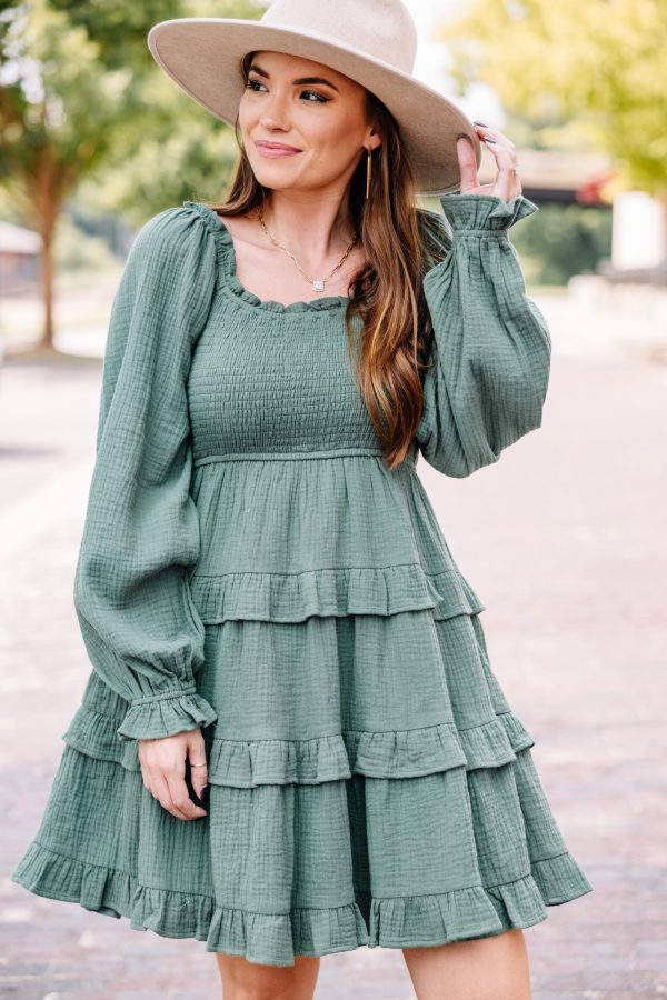 On Your Side Dusty Green Ruffled Dress Online now
