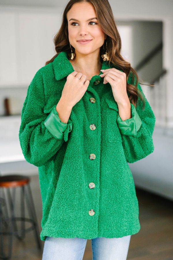 Take A Look Grass Green Sherpa Shacket Sale