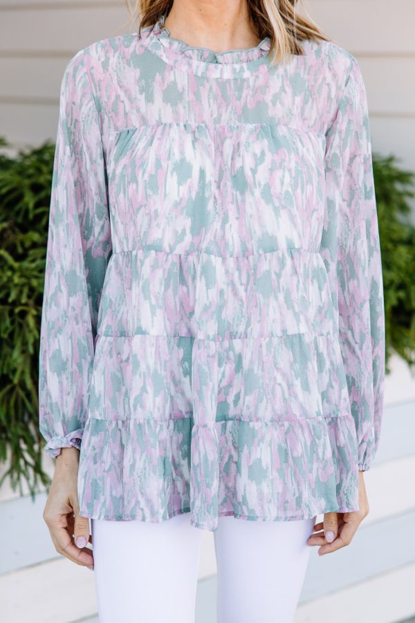 Something You Should Know Seafoam Green Abstract Blouse For Sale - Image 4