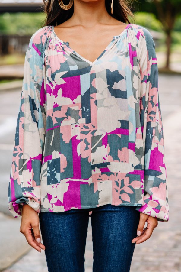 Before You Know It Gray Mixed Print Blouse For Discount - Image 4