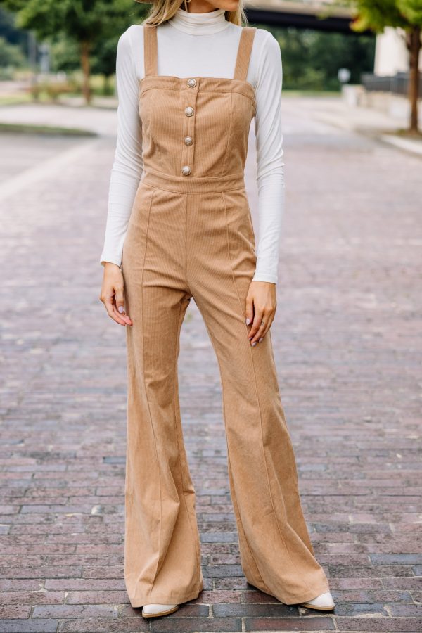 Speaking My Language Taupe Brown Corduroy Jumpsuit Online Sale - Image 4