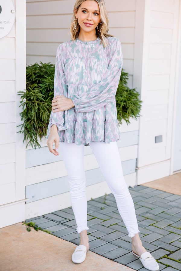 Something You Should Know Seafoam Green Abstract Blouse For Sale - Image 2