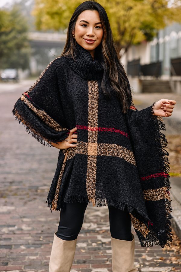 On Your Side Black Plaid Poncho Supply