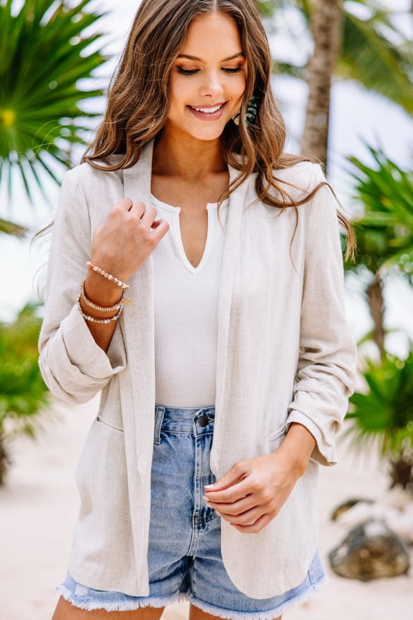 Live Your Dreams Natural White Linen Blazer Online Hot Sale