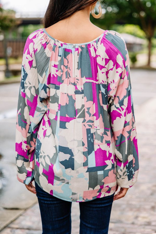 Before You Know It Gray Mixed Print Blouse For Discount - Image 3