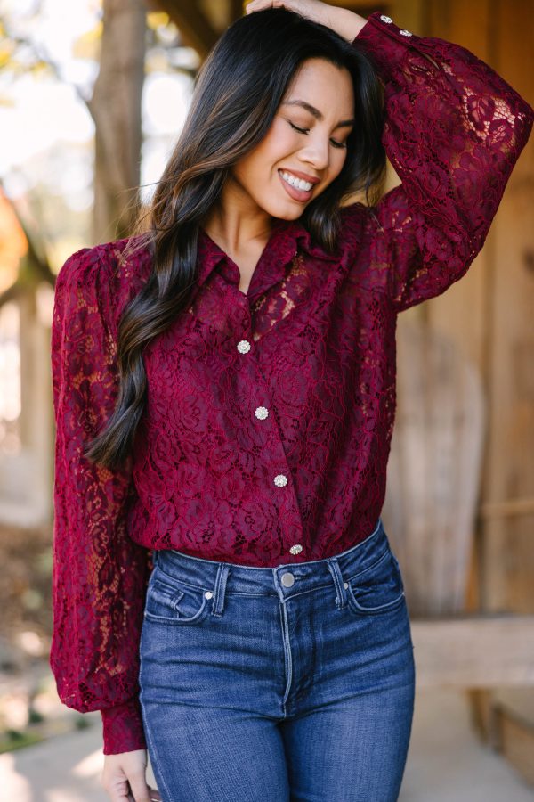 Treat You Right Burgundy Red Lace Blouse For Sale