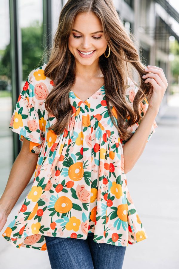 Make It Your Own Sand White Floral Blouse Cheap