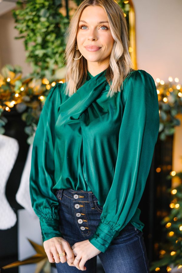 Filled With Love Hunter Green Satin Blouse Online Sale