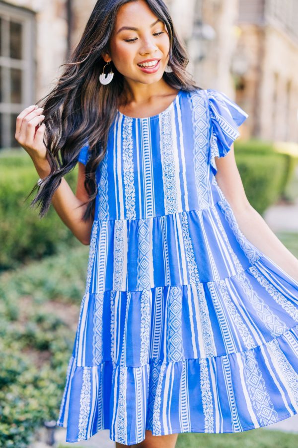 Just A Feeling Royal Blue Aztec Striped Dress Online