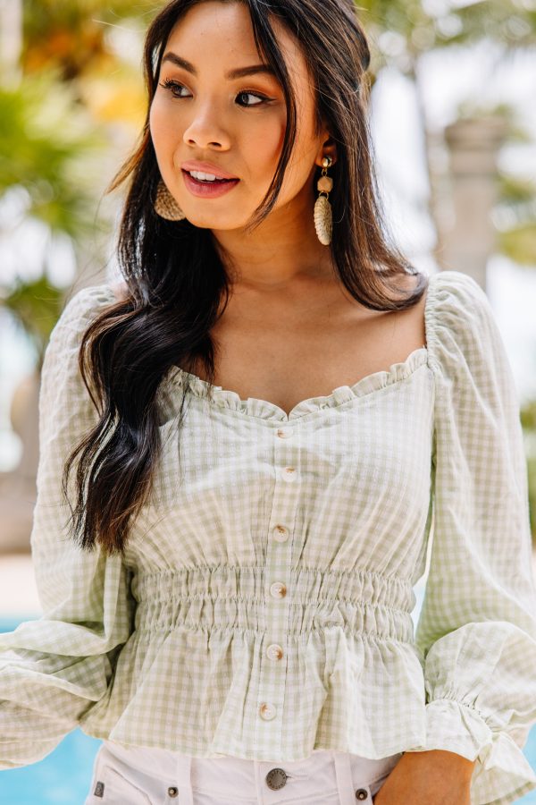Getting The Attention Green Gingham Blouse Fashion