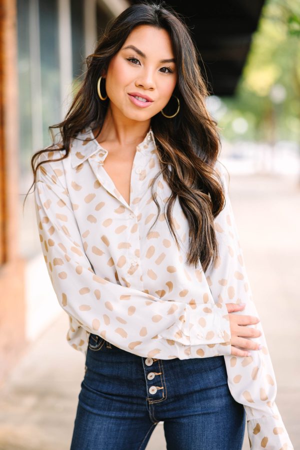 Feeling Amazing Ivory White Spotted Blouse Sale
