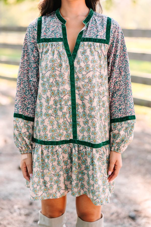 Going Back Sand Brown Mixed Print Dress Discount - Image 3