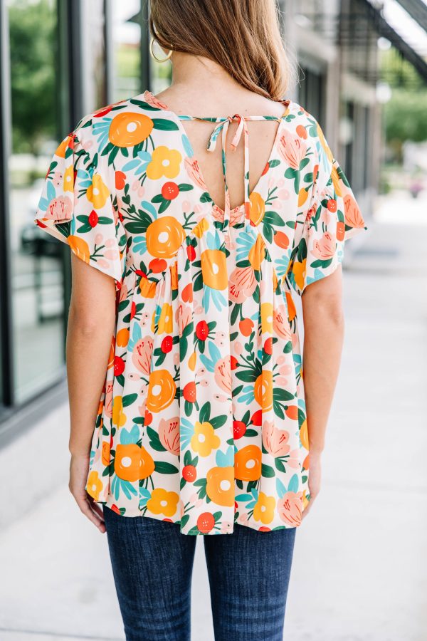 Make It Your Own Sand White Floral Blouse Cheap - Image 3