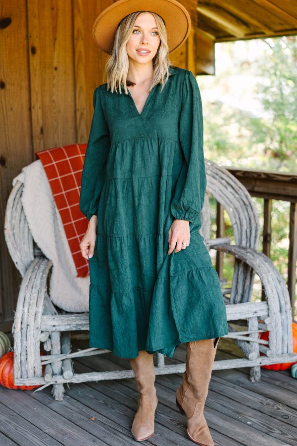 It s All Fact Forest Green Textured Midi Dress Online now