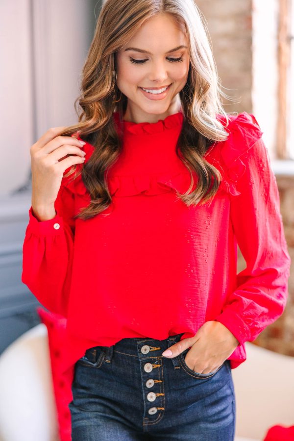 Romantic History Red Ruffled Blouse Online Hot Sale