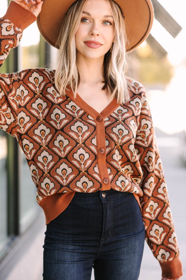 Just Be You Brown Abstract Cardigan For Sale