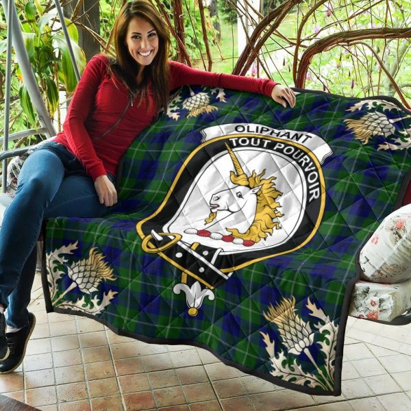 Oliphant Modern Tartan Crest Premium Quilt - Gold Thistle Style Fashion - Image 5
