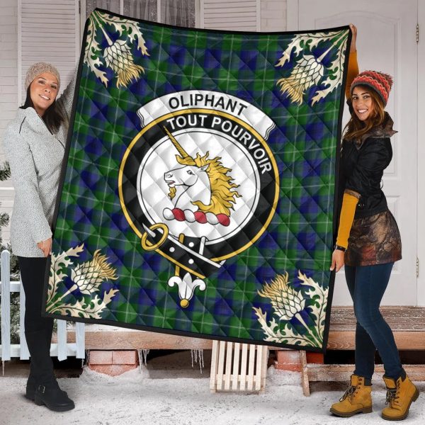 Oliphant Modern Tartan Crest Premium Quilt - Gold Thistle Style Fashion - Image 2